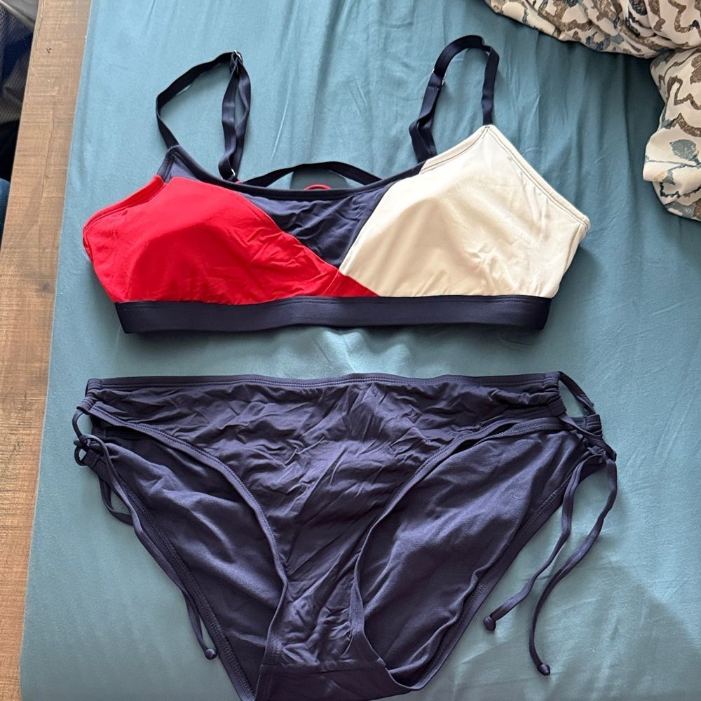 Kona Sol Red, White & Navy Colorblock Bikini Set